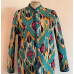 Indian Green Ikat Women Winter Quilted Cotton Jacket Handmade Reversible Coat