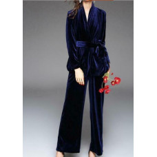 Women's Suits Belt Lady OL Coat Velvet Party Prom Leisure 2pcs Jacket Top Pants