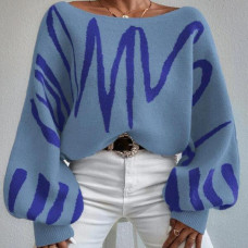 Women's Sweater Autumn Knit Pullover Casual Long Sleeved One Line Neck Sweater