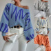 Women's Sweater Autumn Knit Pullover Casual Long Sleeved One Line Neck Sweater